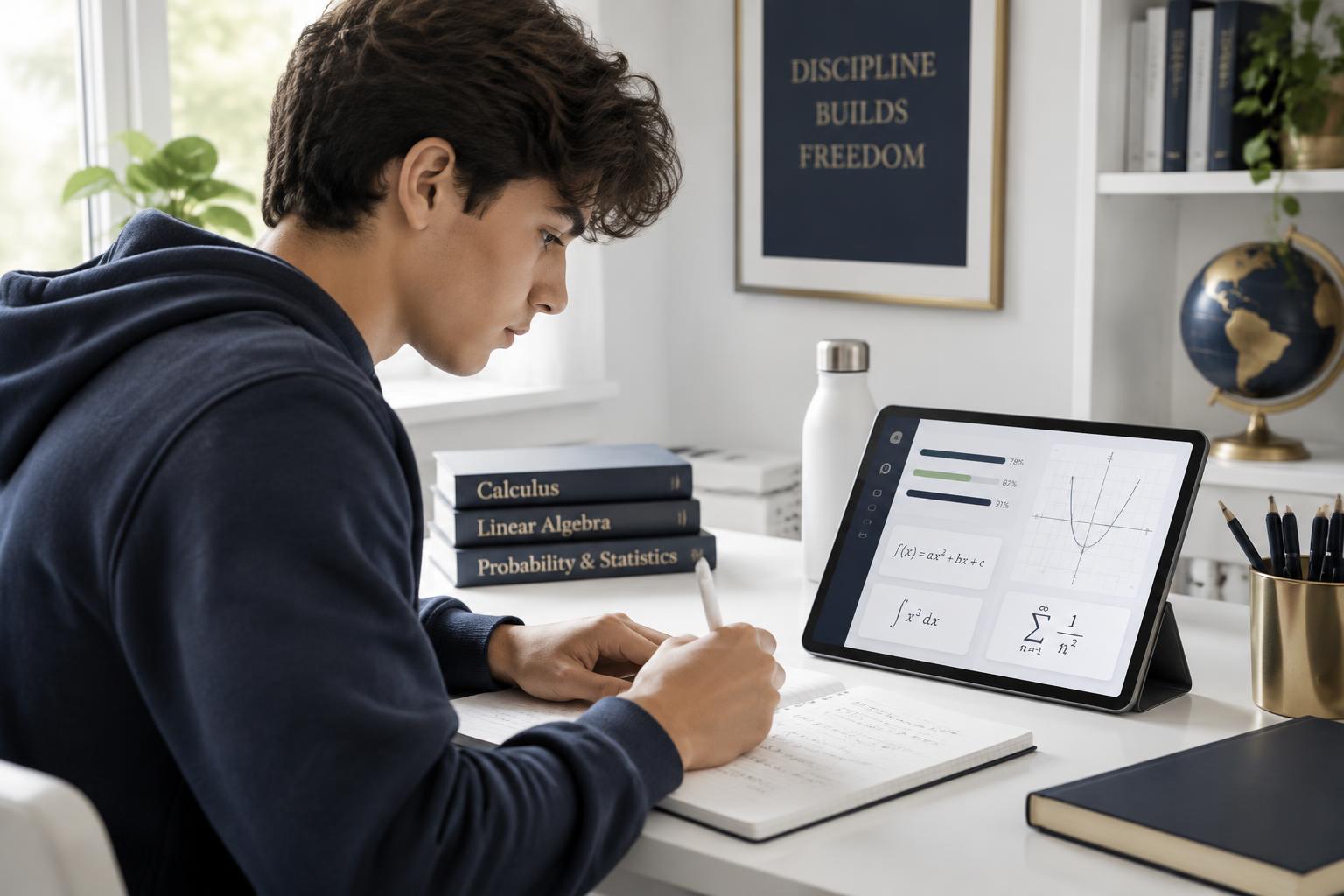 Representative high-school student completing personalized mathematics practice on a tablet