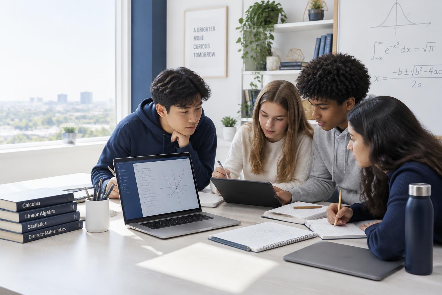 Representative image of students working on math together